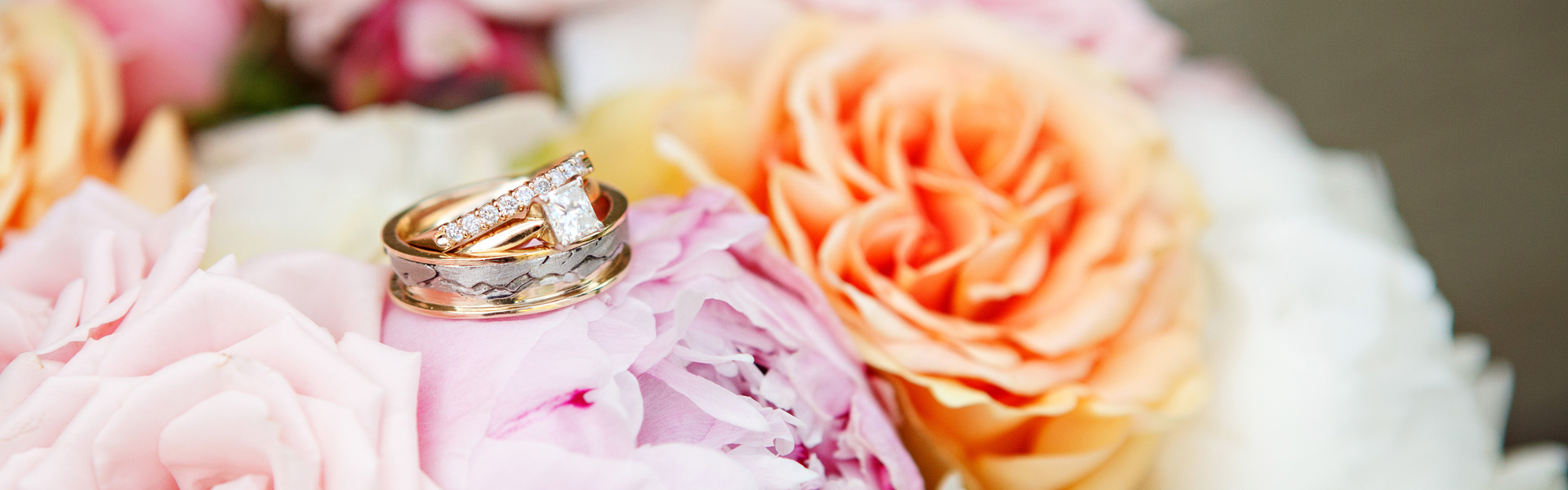 Wedding rings in a bouquet